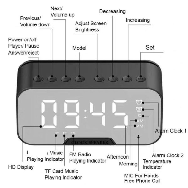 Reloj Despertador Parlante Recargable Digital Espejo Mx82 - Imagen 8