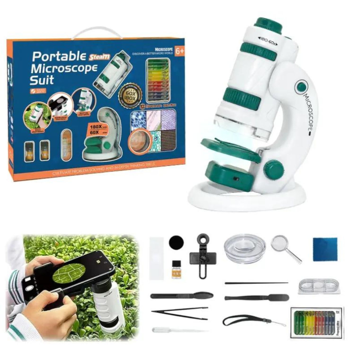 kit completo laboratorio microscopio 33 piezas (para niñas y niños